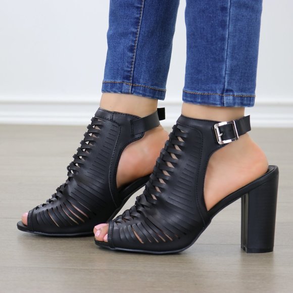 Black Open High Heel Ankle Booties - Picture 7 of 8